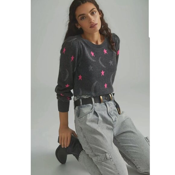 White + Warren Anthropologie 100% Cashmere Star Moon Sweater SP - Picture 1 of 12